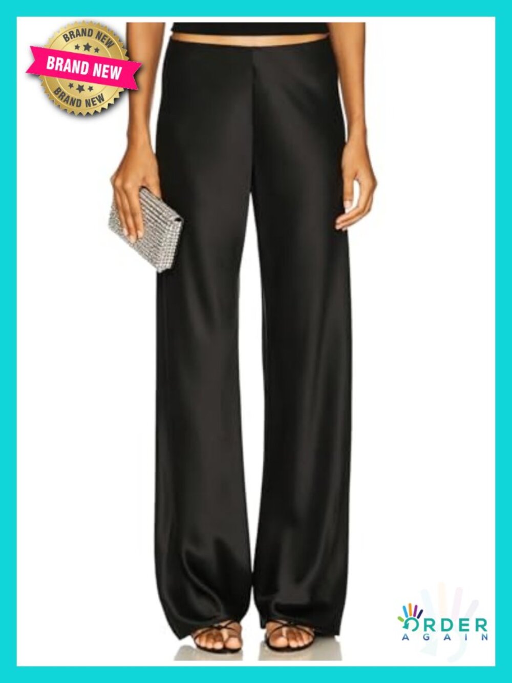 Satin Wide Leg Dress Pants Hidden Elastic Waistband Flowy Loose Trousers Casual